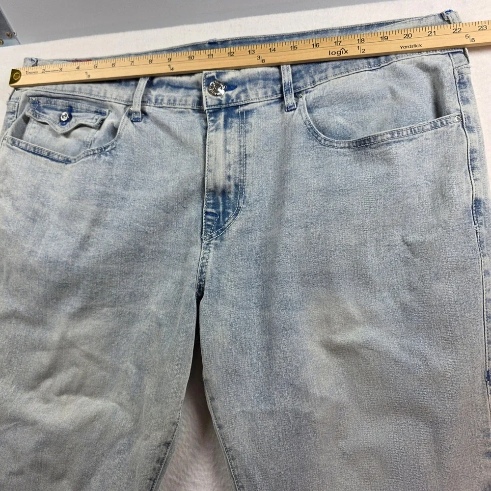 True Religion Ricky Jeans Men 42 Light Wash Blue Relaxed‎ Straight Flap Pockets